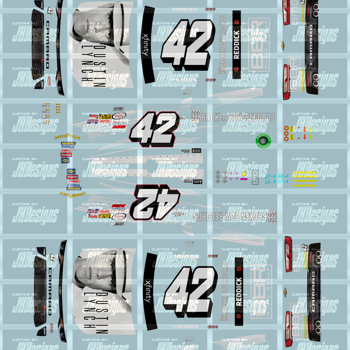 JH Designs Tyler Reddick 2017 NXS 42 Dustin Lynch Broken Bow Record