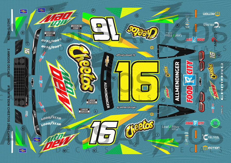 3 Amigos Decals #16 MTN DEW/CHEETOS 2024 MONTE CARLO Decal Set 1:24