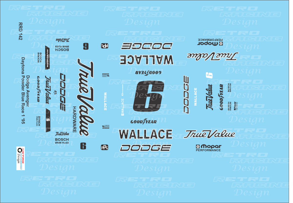 Cars45 Sticker Retro Racing Design Rusty Wallace IROC 1995 #6 Powder Blue Dodge Aveng ...