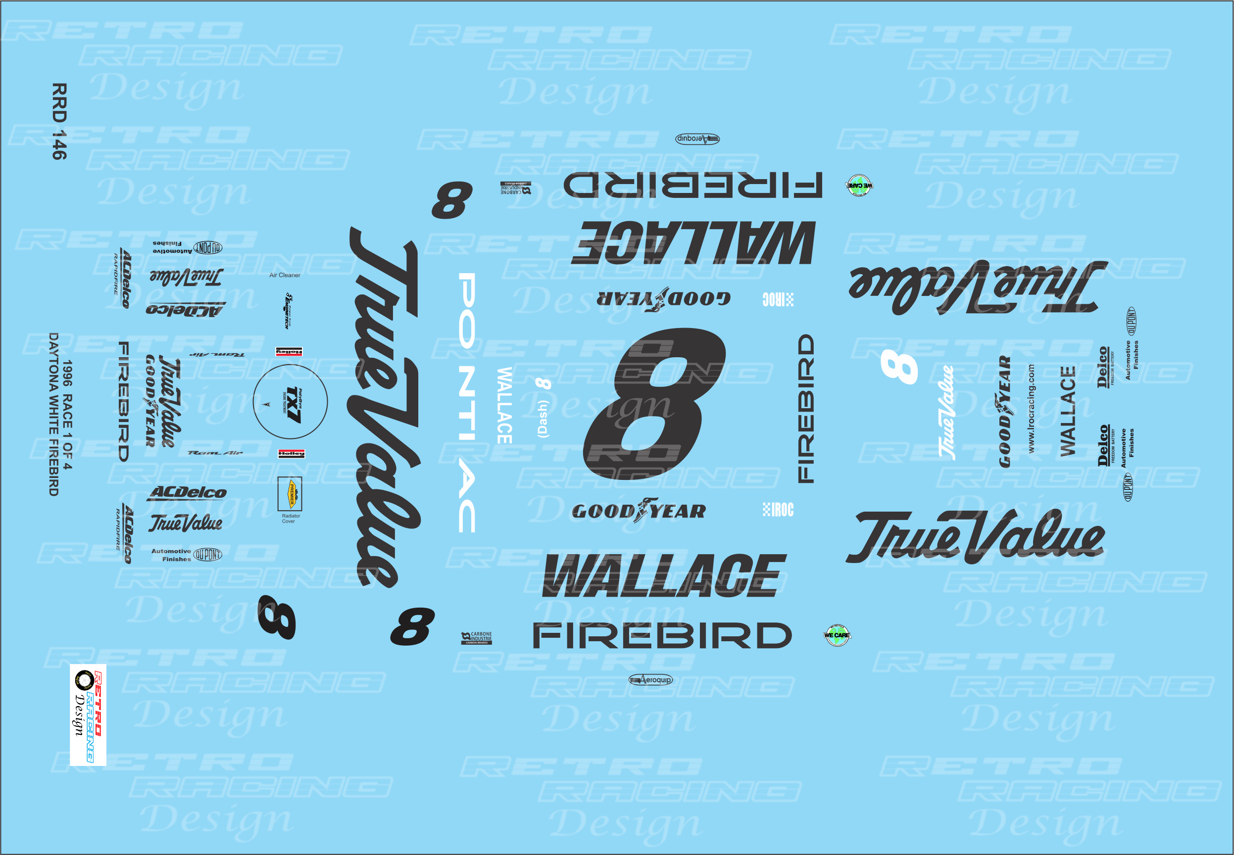 Retro Racing Design Rusty Wallace IROC 1996 Daytona #8 White Pontiac F ...