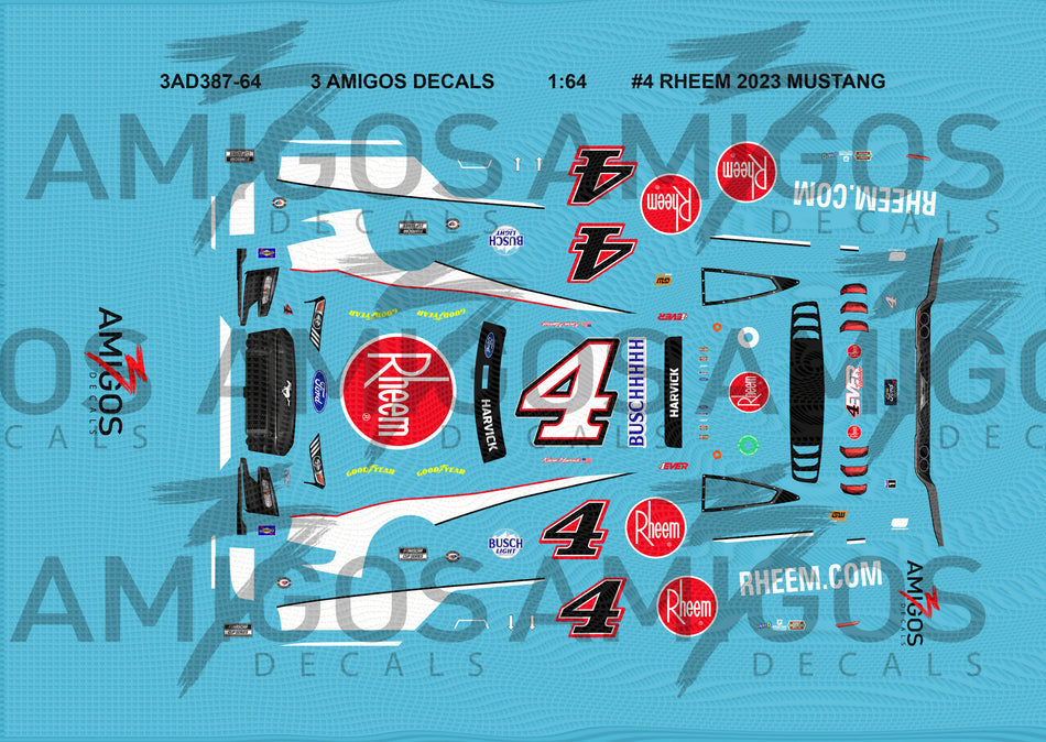 1:64 3 Amigos Decals #4 RHEEM 2023 MUSTANG Decal Set