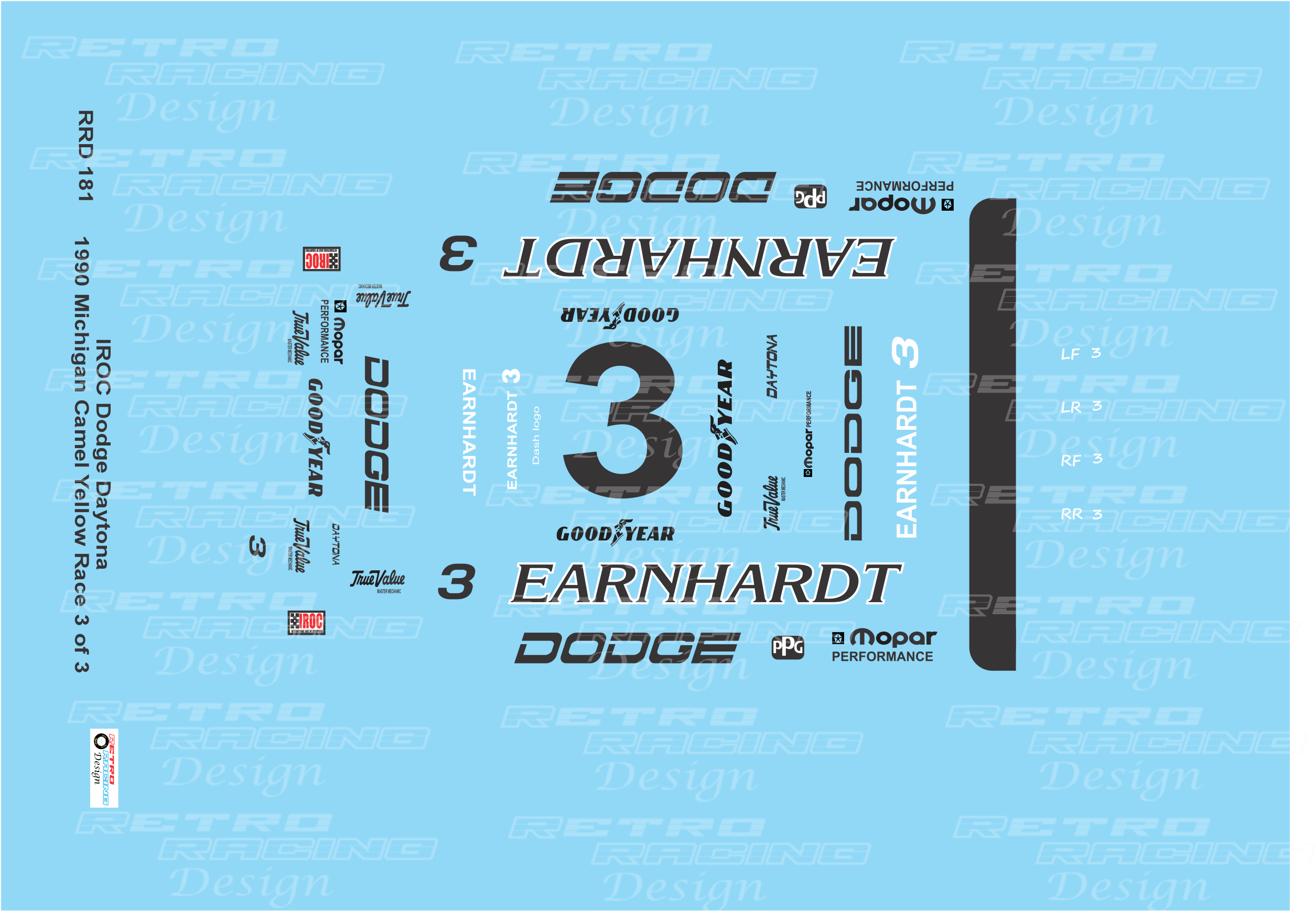 Retro Racing Design IROC 1990 Dale Earnhardt #3 Dodge Daytona 1/24 Dec ...