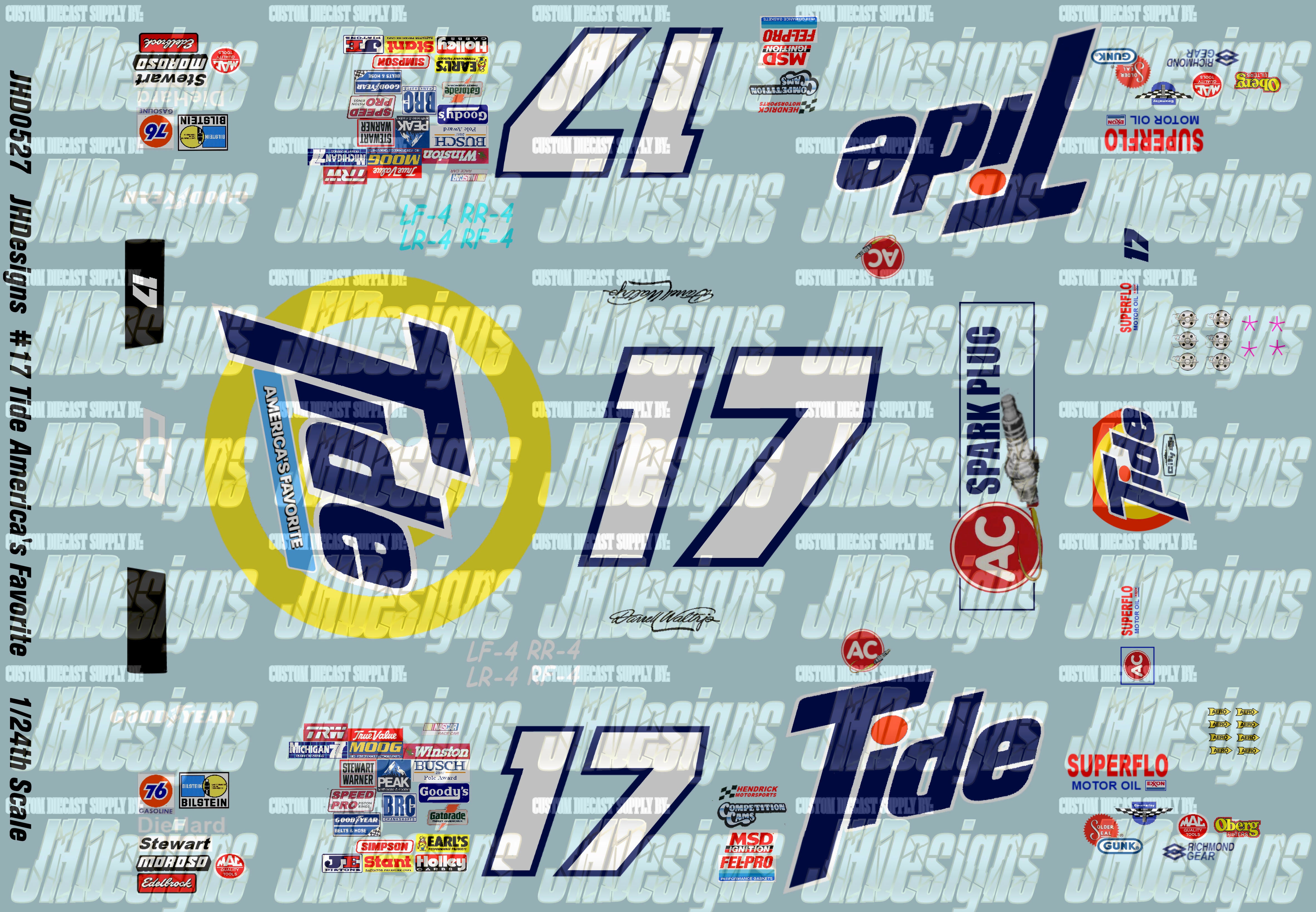 Tide Racing Graphics JH Designs Darrell Waltrip 1988 CUP #17 Tide America's Favorite 1:24 R ...
