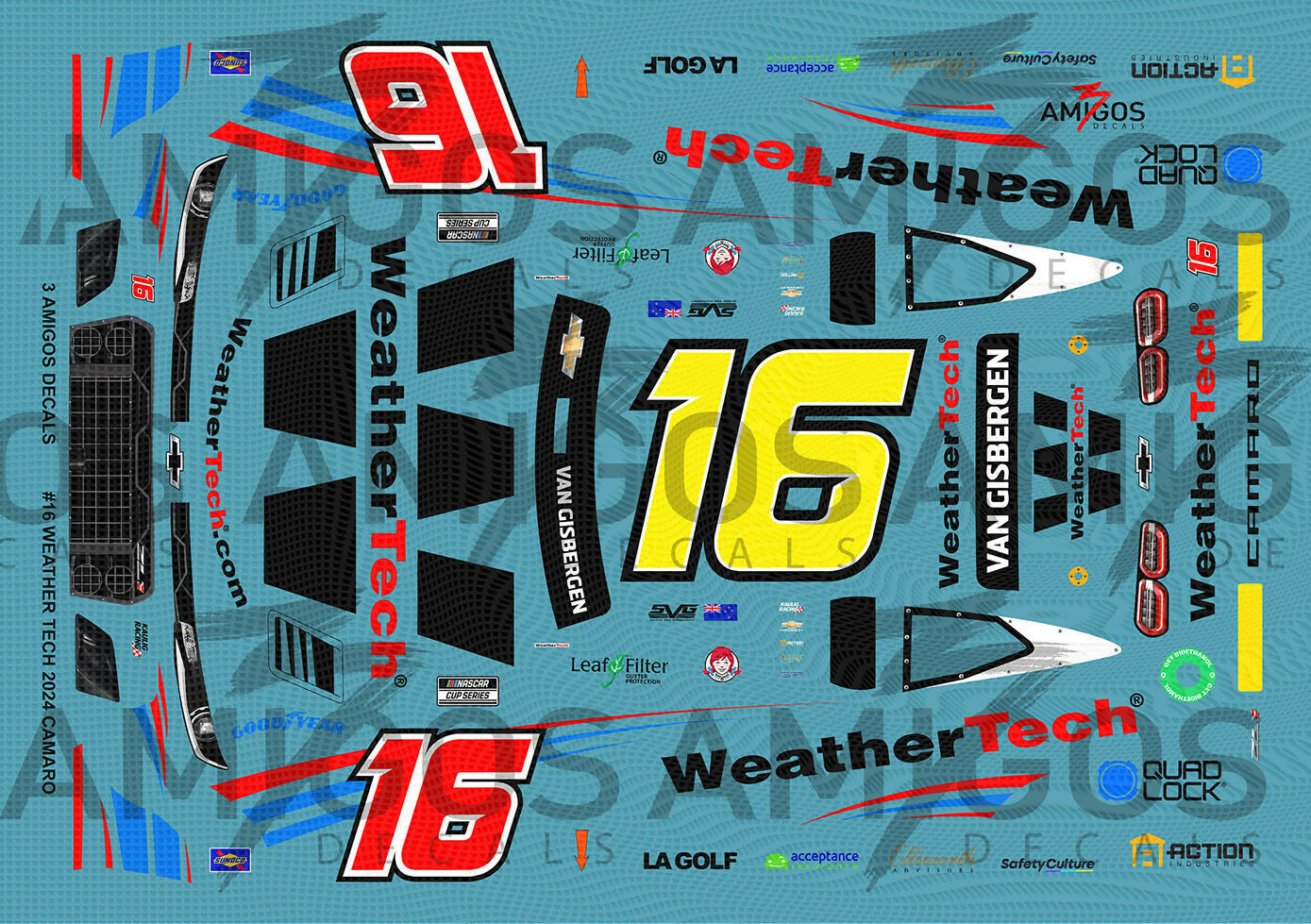 3 Amigos Decals #16 WEATHER TECH 2024 CAMARO NO FOIL VERSION Decal Set ...