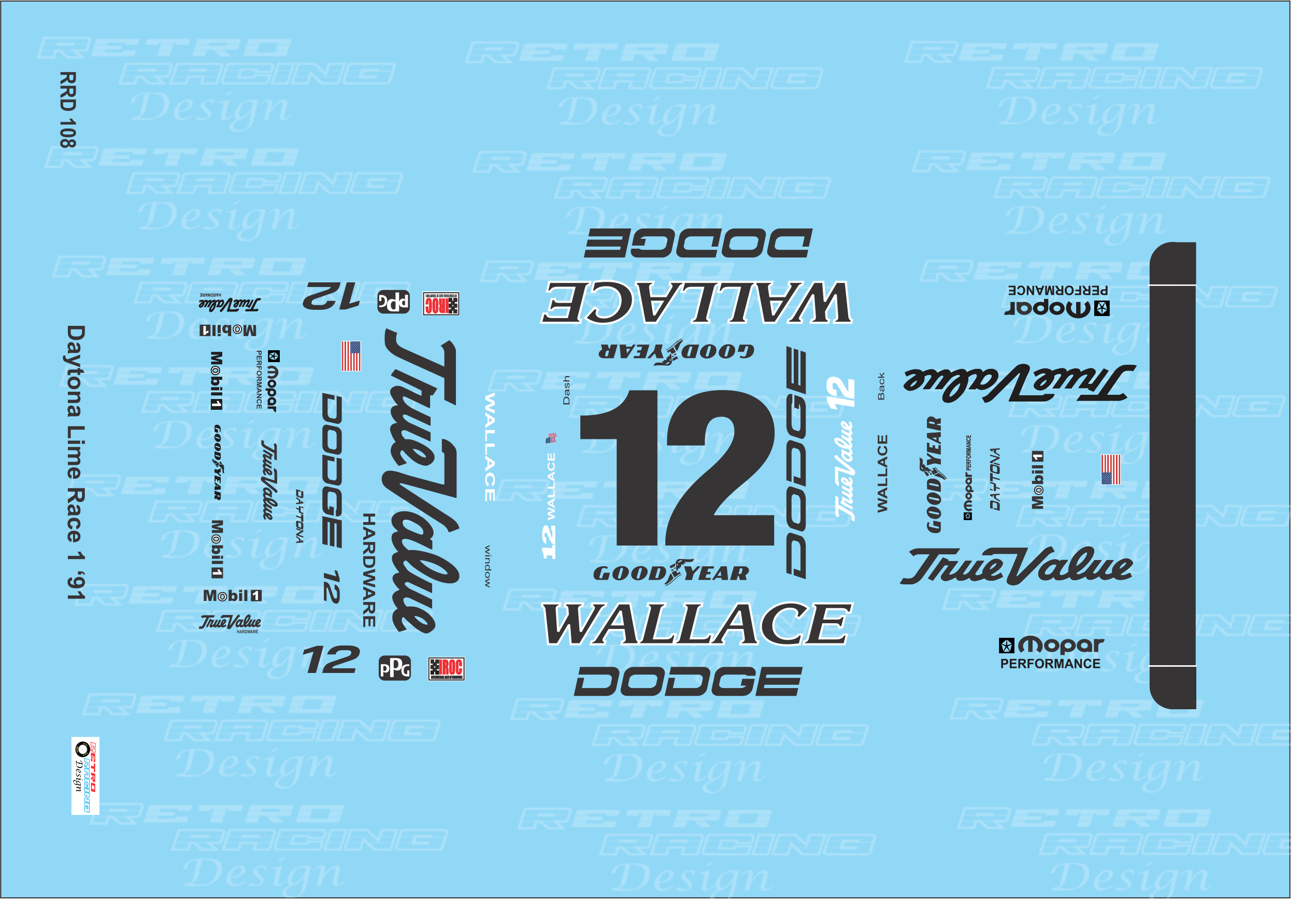 Retro Racing Design IROC 1991 Rusty Wallace #12 Dodge Daytona 1/24 Sca ...