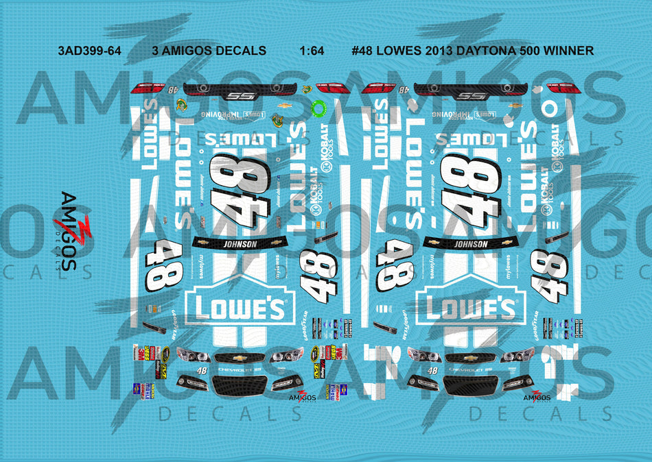 1:64 3 Amigos Decals #48 LOWES 2013 DAYTONA 500 WINNER Decal Set
