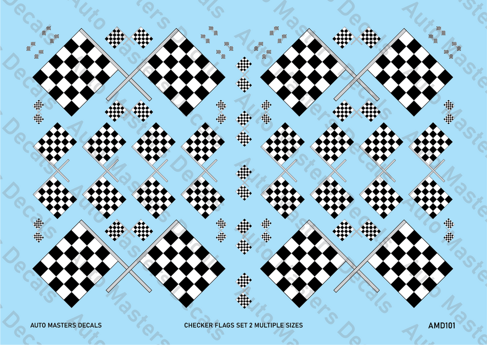 Auto Masters Decals Checkered Flags Decal Set Multiple Sizes Set 2