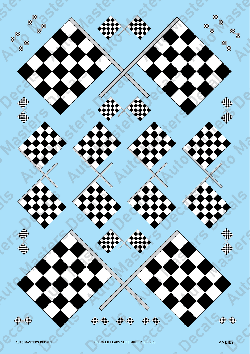 Auto Masters Decals Checkered Flags Decal Set Multiple Sizes Set 3