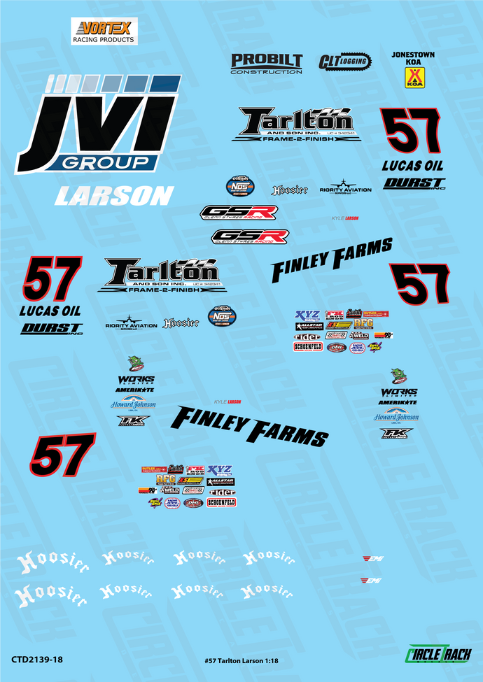Circle Track Decals #57 Tarlton and Son Kyle Larson Sprint Car 1:18 De ...