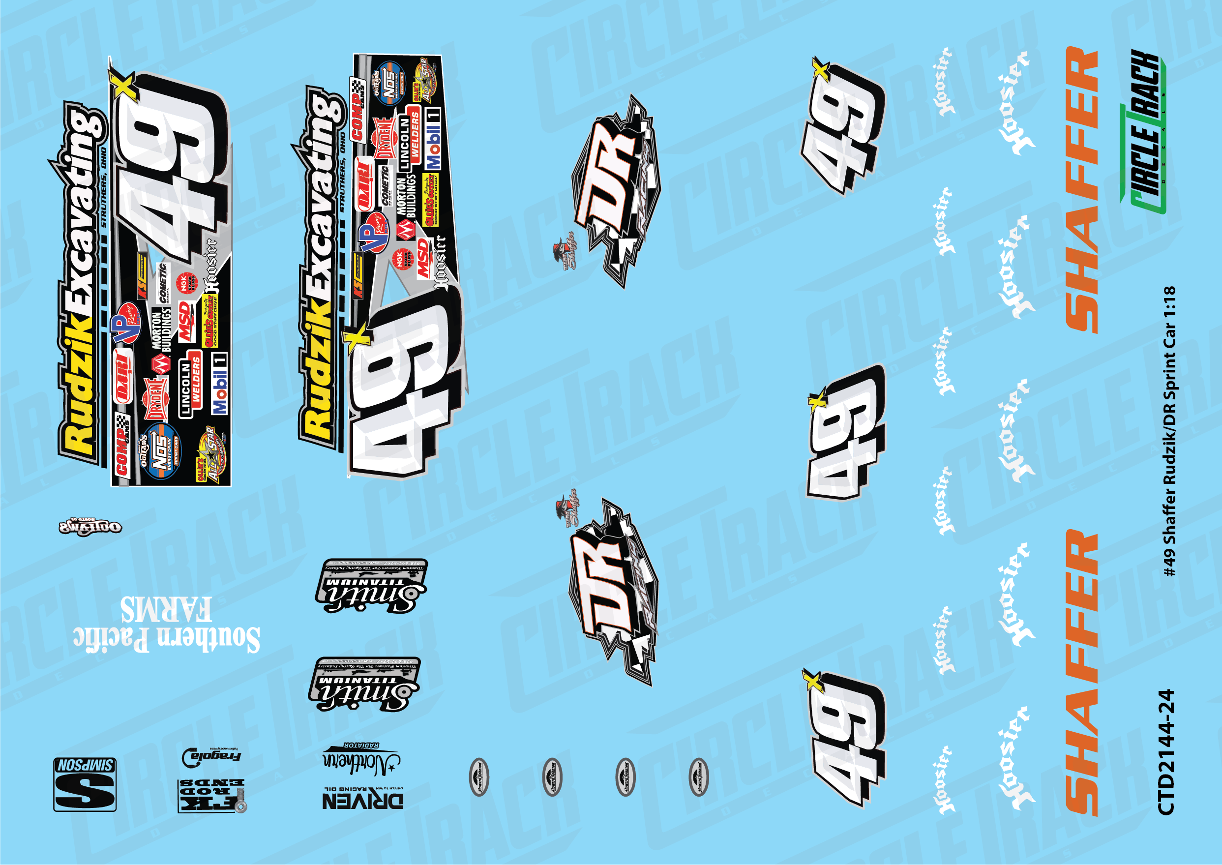 Motor Racing Model Decals Circle Track Decals #49 Shaffer Rudzik/DR Sprint Car 1:24 Decal Set ...
