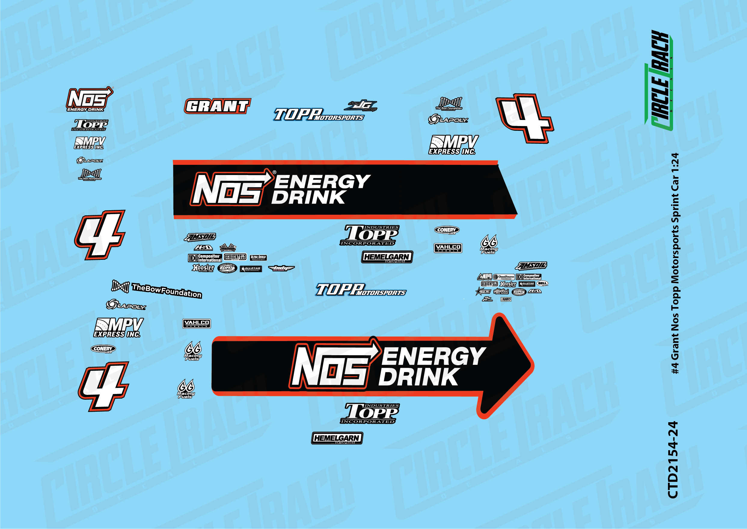Circle Track Decals #4 Grant Nos Topp Motorsports Sprint Car 1:24 Decal Set)