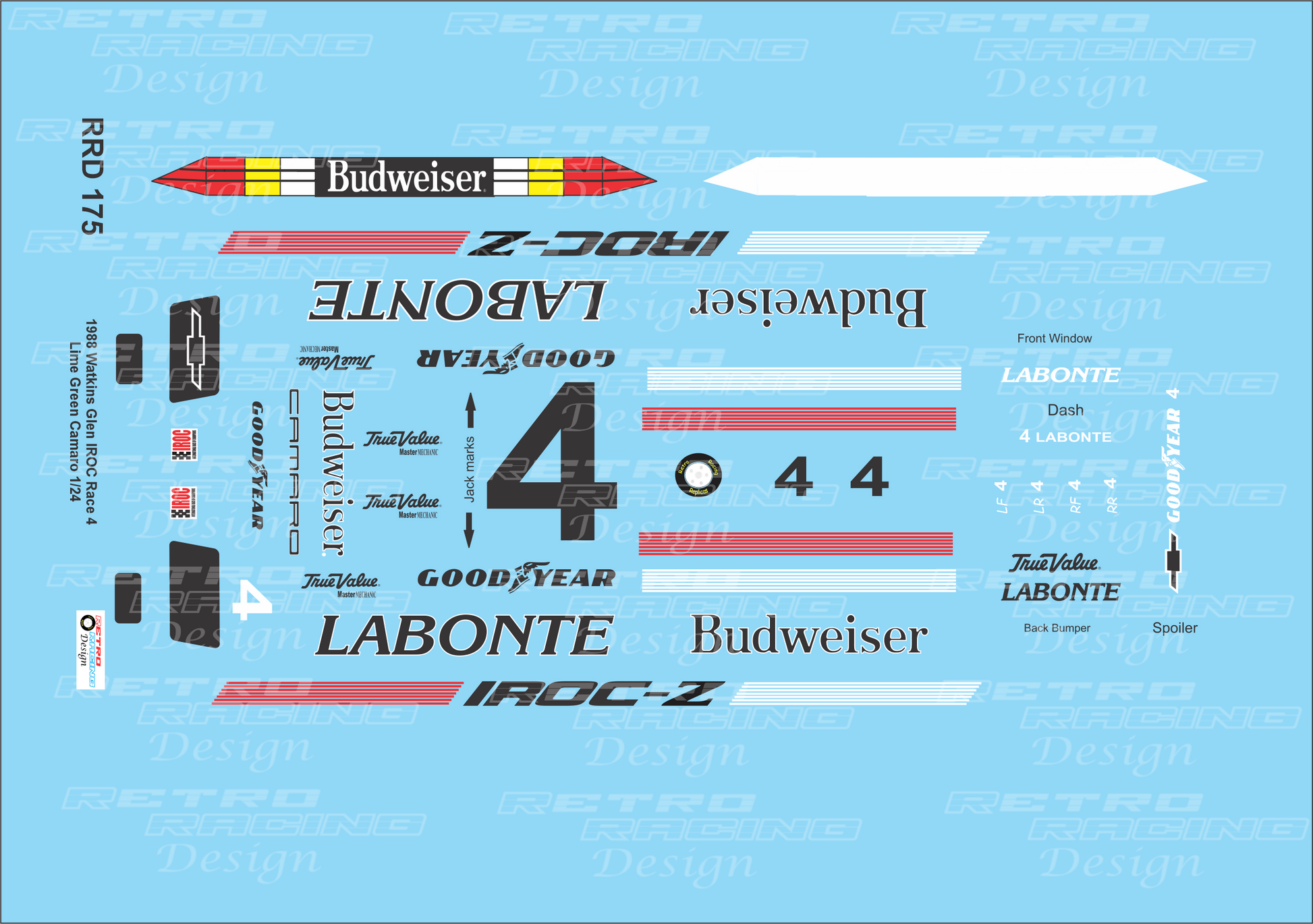 Retro Racing Design Terry Labonte IROC 1988 #4 Lime Green Chevrolet Ca ...
