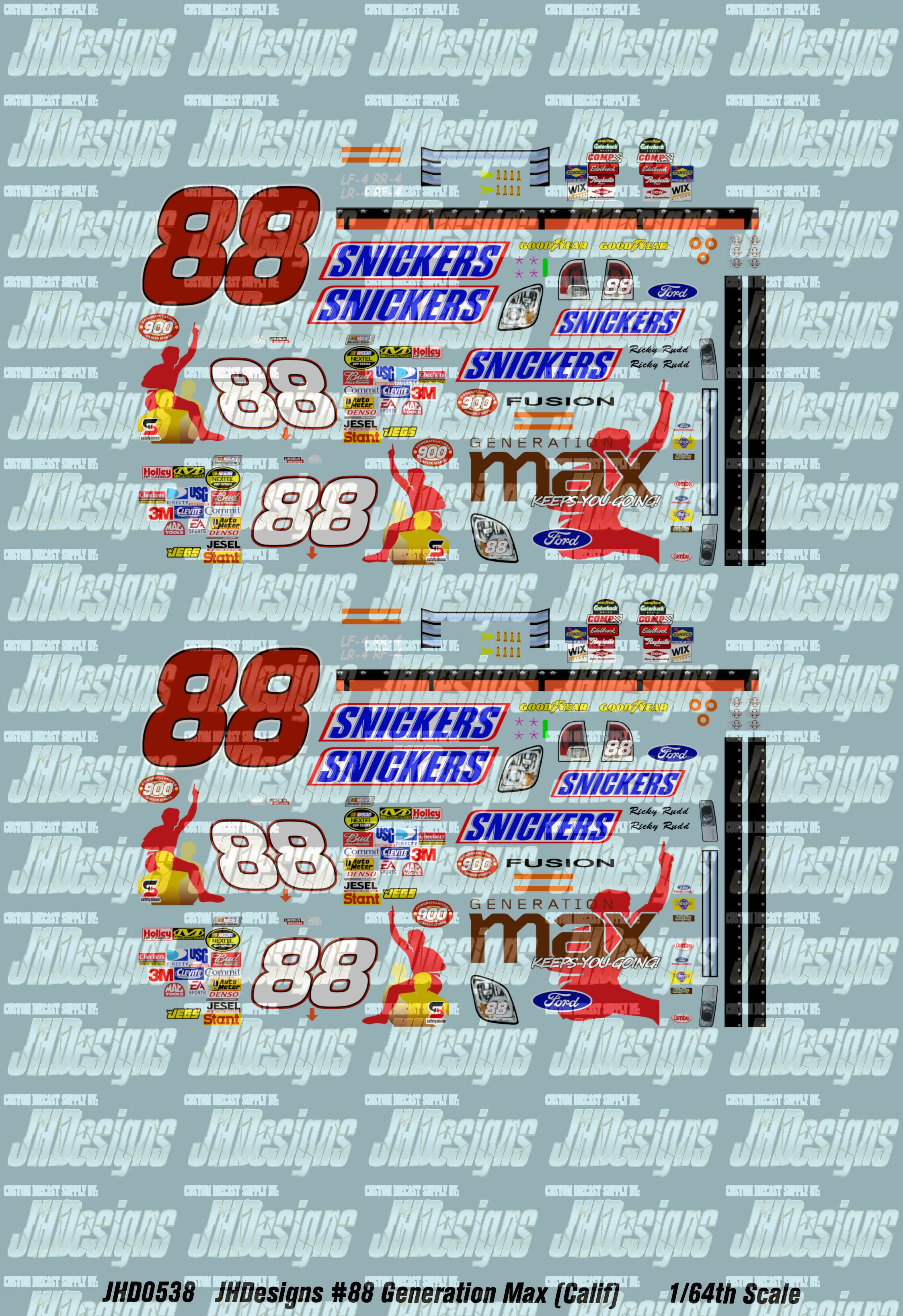 Ricky Rudd 15 Stickers JH Designs Ricky Rudd 2007 CUP #88 Generation Max - Snickers (Californ ...