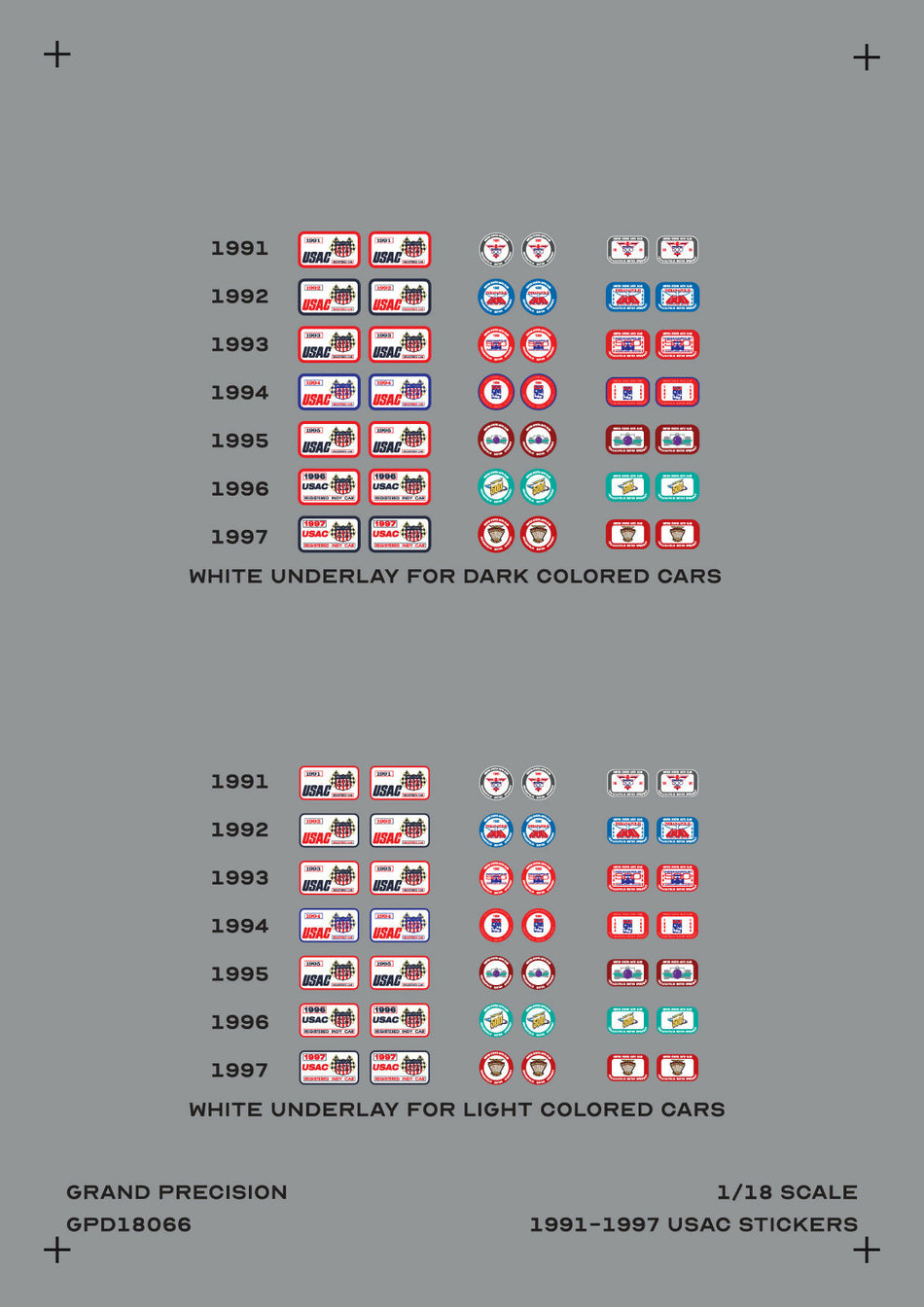 Grand Precision - 1/18 USAC Indy 500 Stickers (1991-1997)