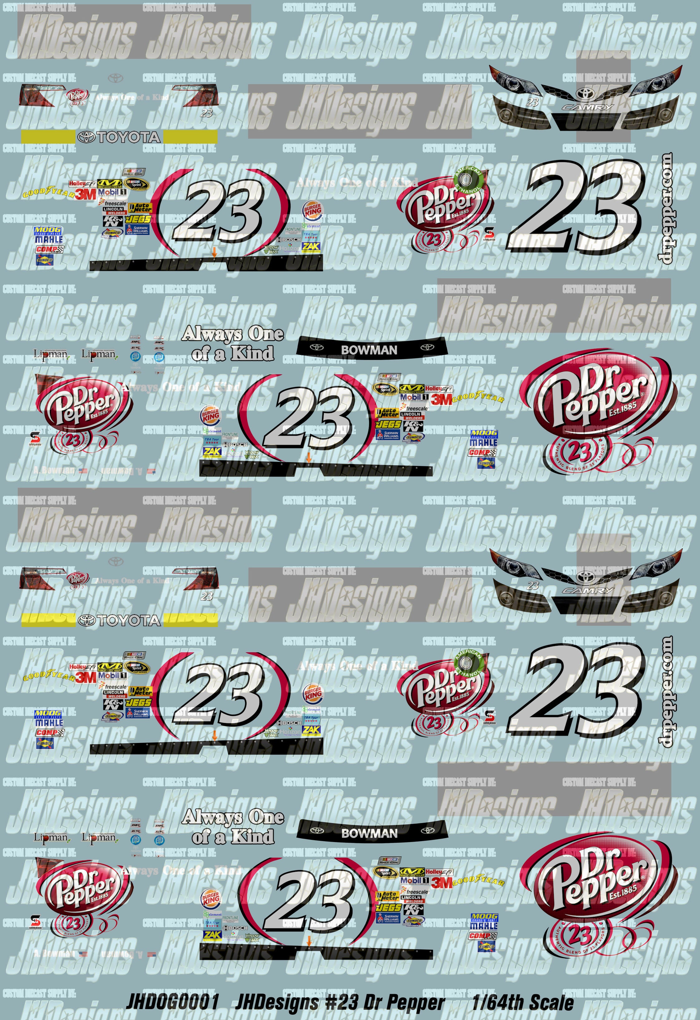 Design One Racing Decals JH Designs Alex Bowman 2014 CUP #23 Dr. Pepper (Daytona1) 1:64 Racecar ...