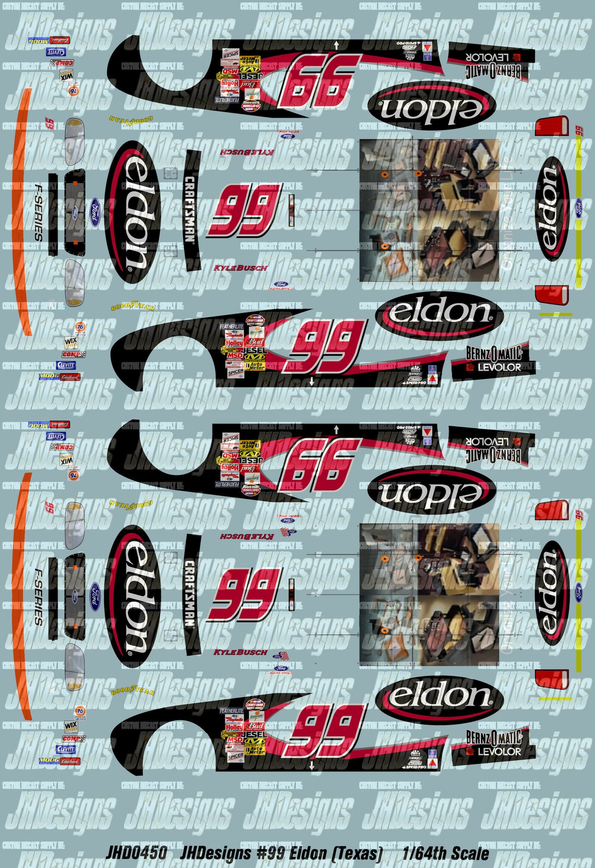 JH Designs Kyle Busch 2001 CTS #99 Eldon (Texas) 1:64 Racecar Decal Se ...