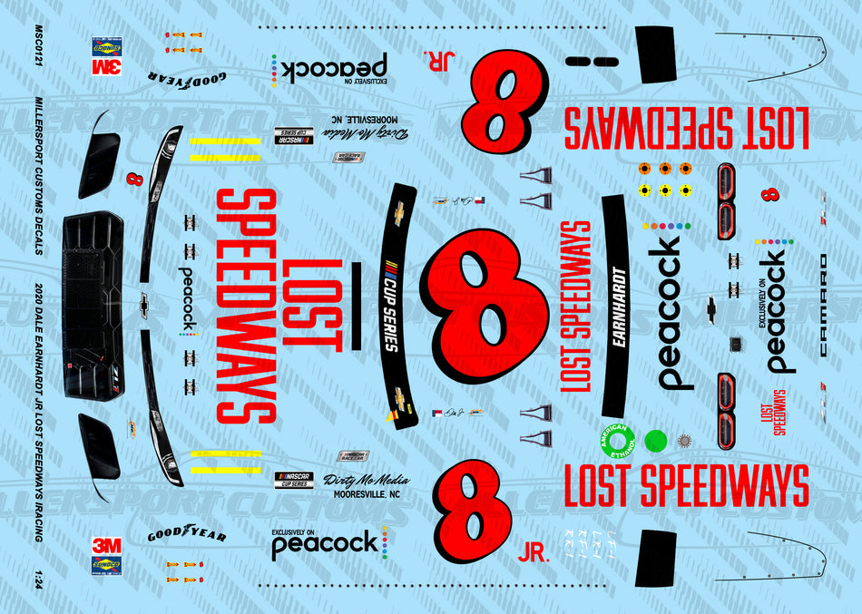 Millersport Customs 2020 Dale Earnhardt Jr Lost Speedways iRacing Chevy Camaro 1/24 Decal Set