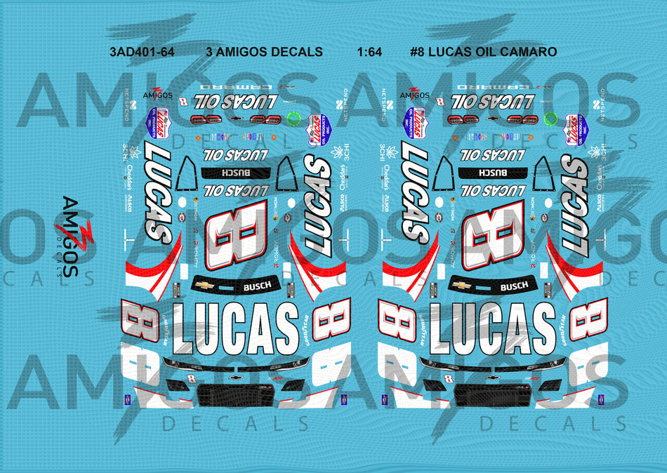 1:64 3 Amigos Decals #8 LUCAS OIL CAMARO Decal Set
