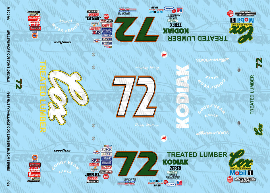 Millersport Customs 1989 Rusty Wallace Cox Lumber Busch Series 1/24 Decal Set