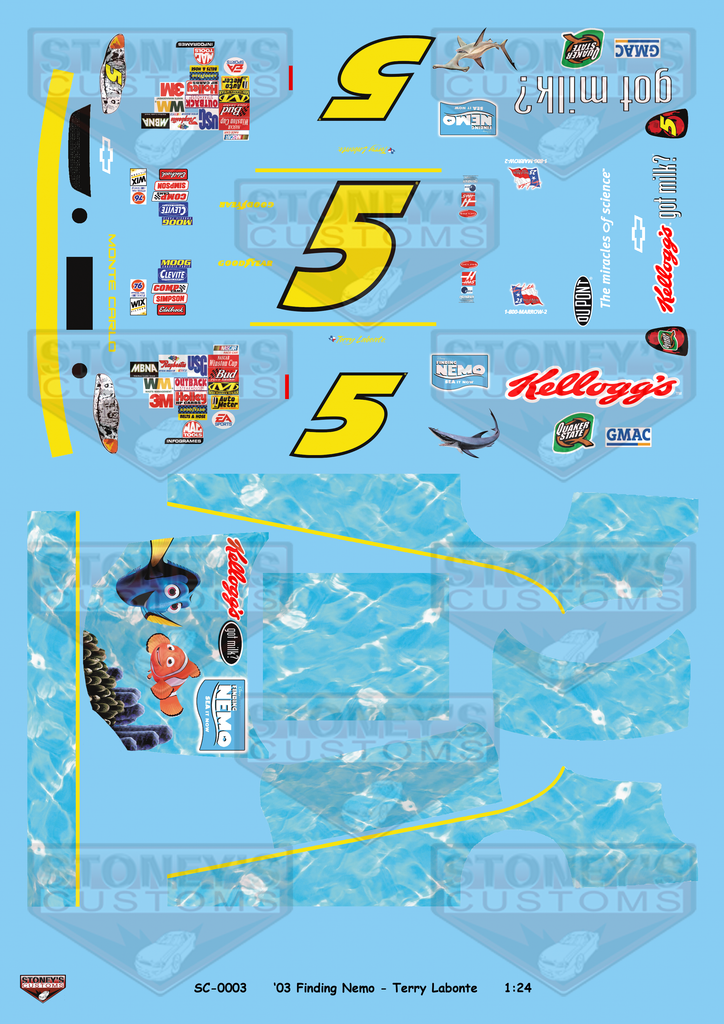 Stoney's Customs 2005 #5 Finding Nemo - Terry Labonte 1:24 Decal Set