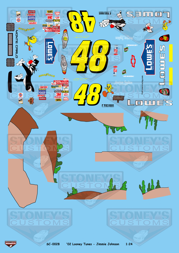 Stoney's Customs 2002 #48 Looney Tunes - Jimmie Johnson 1:24 Decal Set