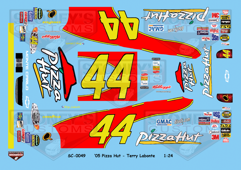 Stoney's Customs 2005 #44 Pizza Hut - Terry Labonte 1:24 Decal Set