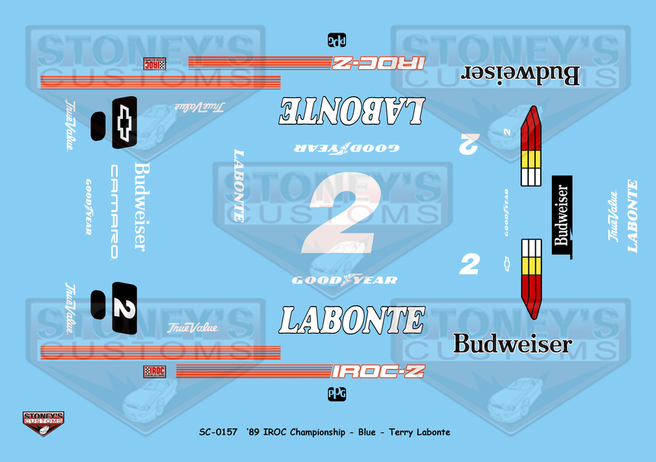 Stoney's Customs 1989 Blue #1 IROC Terry Labonte 1:24 Decal Set