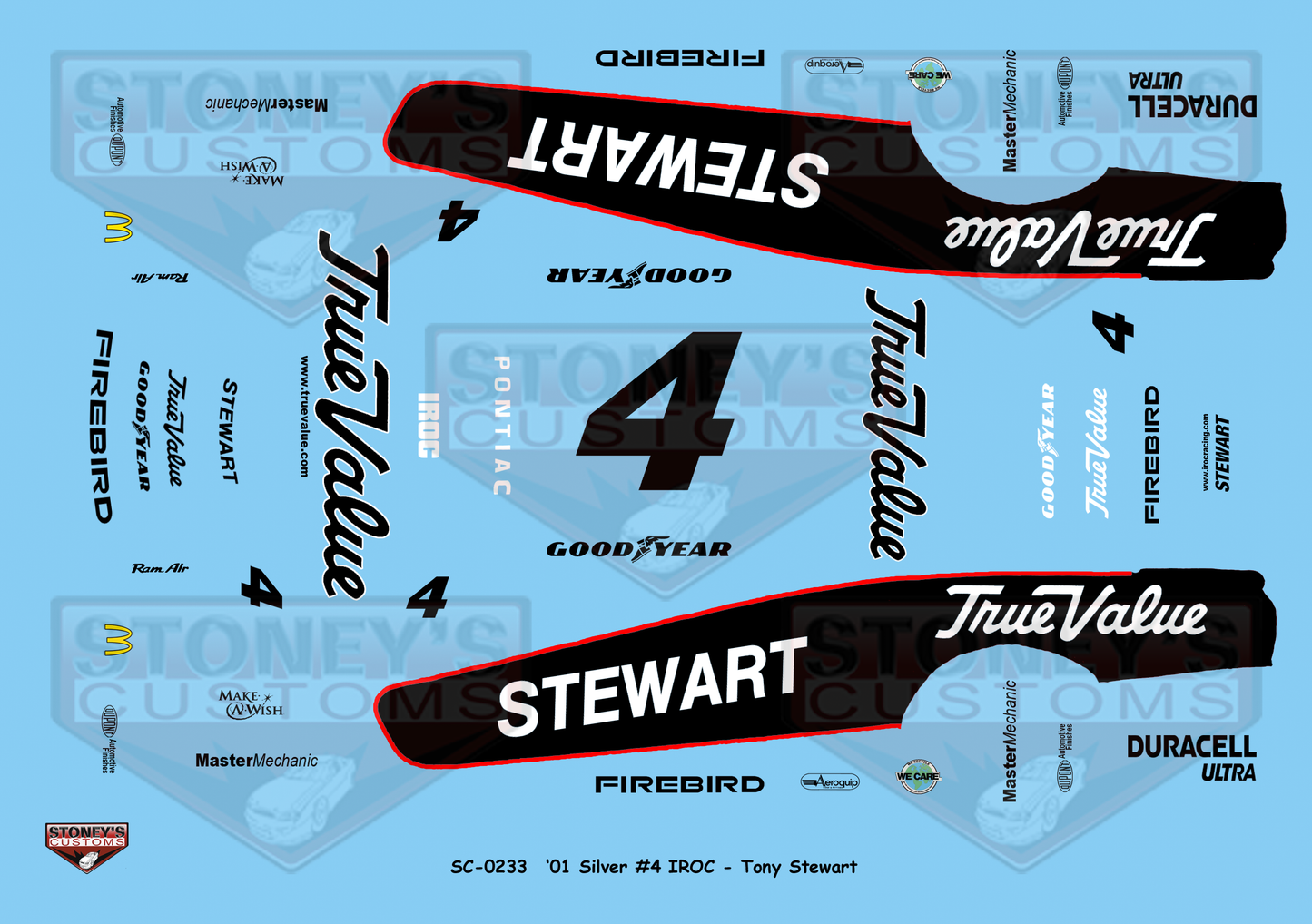 Stoney's Customs 2001 Silver #4 IROC Tony Stewart 1:24 Decal Set ...