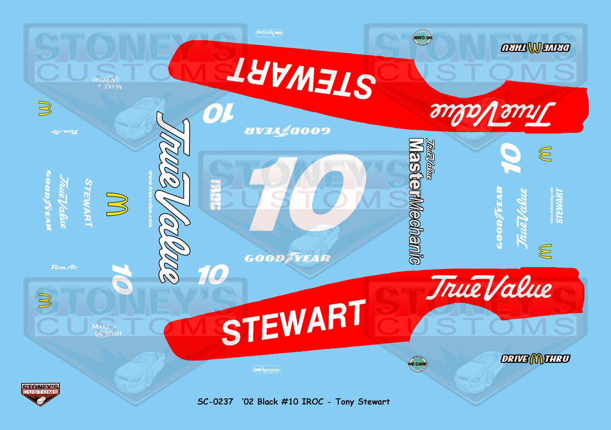 Stoney's Customs 2002 Black #10 IROC Tony Stewart 1:24 Decal Set
