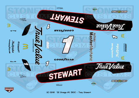 Stoney's Customs 2002 Orange #1 IROC Tony Stewart 1:24 Decal Set