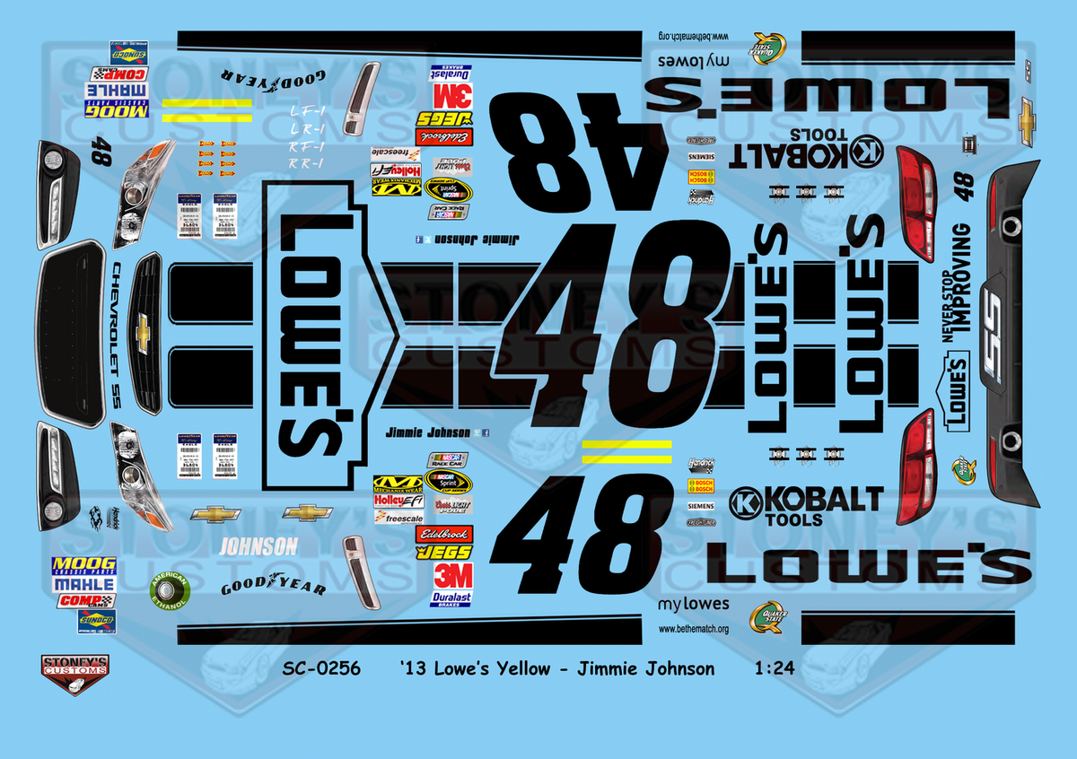 Lowe's Sticker Stoney's Customs 2013 #48 Lowe’s Yellow Jimmie Johnson Decals Set 1:24 ...