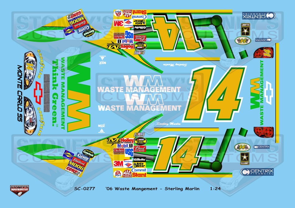 Stoney's Customs 2006 #14 Waste Management Sterling Marlin 1:24 Decal Set