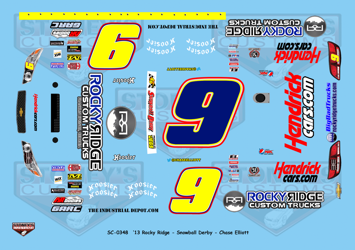 Snowball Racing Lettering Stoney's Customs 2013 #9 Chase Elliott Rocky Ridge Snowball Derby 1:24 ...