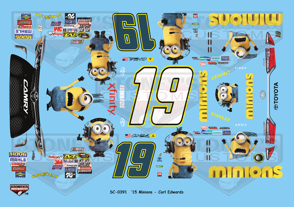 Stoney's Customs 2015 Carl Edwards #19 Minions 1:24 Decal Set