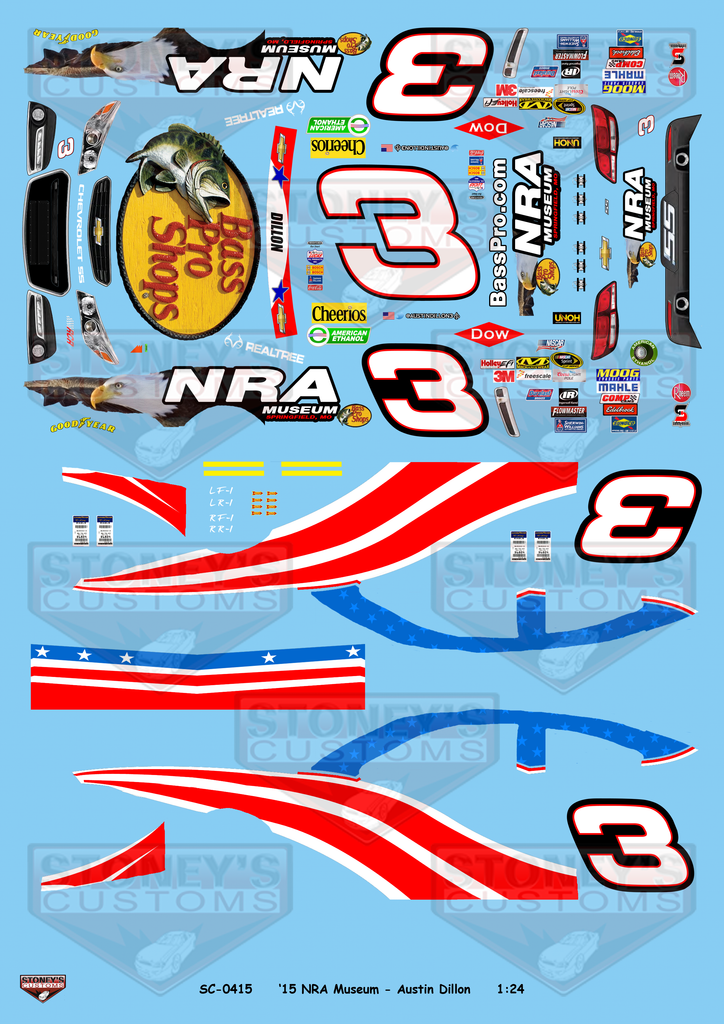 Stoney's Customs 2015 #3 NRA Museum - Austin Dillon 1:24 Decal Set