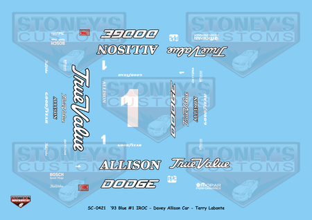 Stoney's Customs 1993 Blue #1 IROC Terry Labonte 1:24 Decal Set