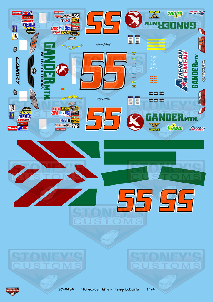 Stoney's Customs 2010 #55 Gander Mtn - Terry Labonte 1:24 Decal Set