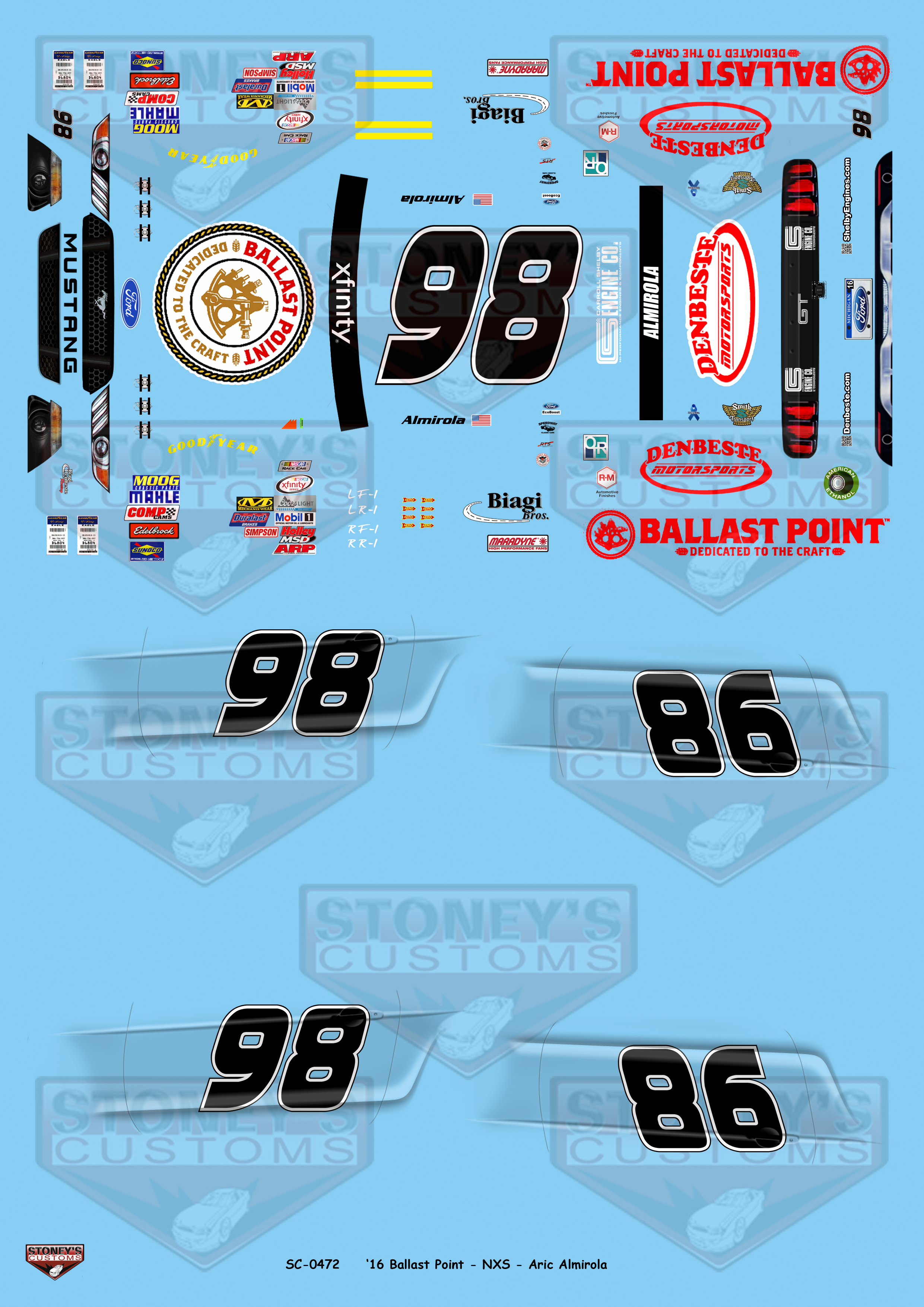Onpoint Decals Stoney's Customs 2016 #98 Ballast Point NXS Aric Almirola 1:24 Decal S ...