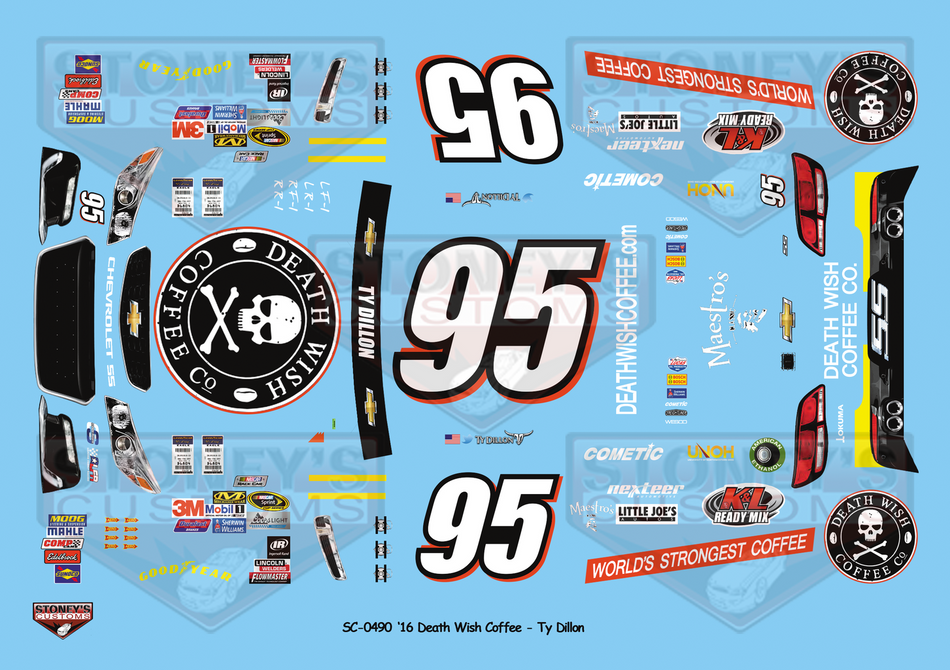 Stoney's Customs 2016 #95 Death Wish Coffee Ty Dillon 1:24 Decal Set