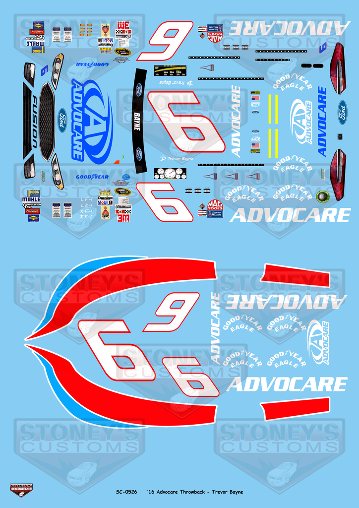 Stoney's Customs 2016 Advocare Throwback 7 Ford Fusion 1:24 Decal Set