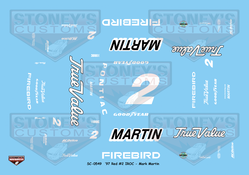 Stoney's Customs 1997 Red #2 IROC Mark Martin 1:24 Decal Set