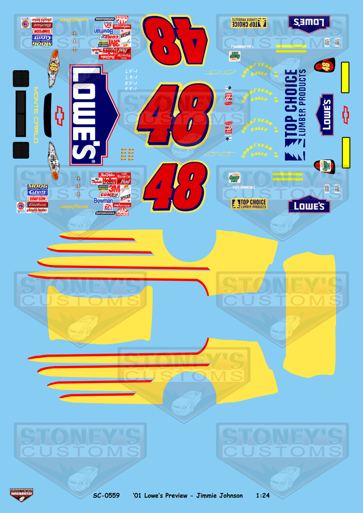 Stoney's Customs 2001 #48 Lowe’s Preview - Jimmie Johnson 1:24 Decal Set