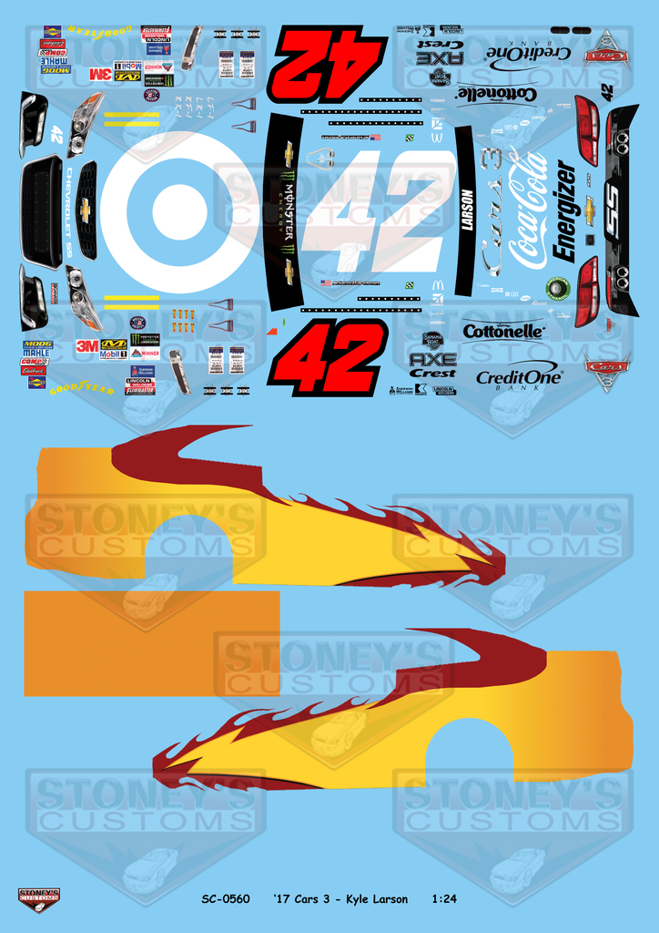 Stoney's Customs 2017 #42 Cars 3 - Kyle Larson 1:24 Decal Set