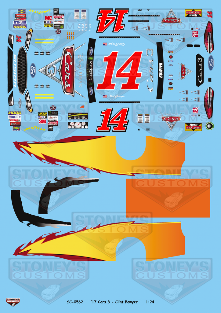 Stoney's Customs 2017 #14 Cars 3 - Clint Bowyer 1:24 Decal Set