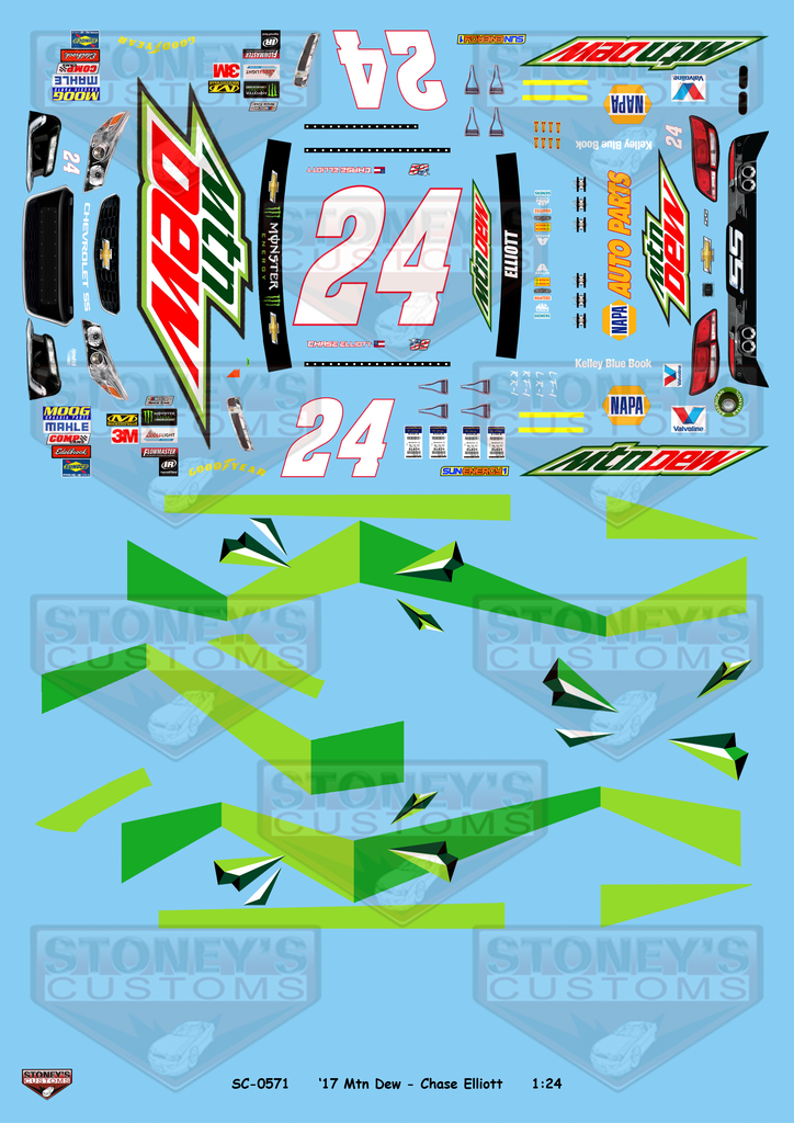 Stoney's Customs 2017 #24 Mtn Dew - Chase Elliott 1:24 Decal Set