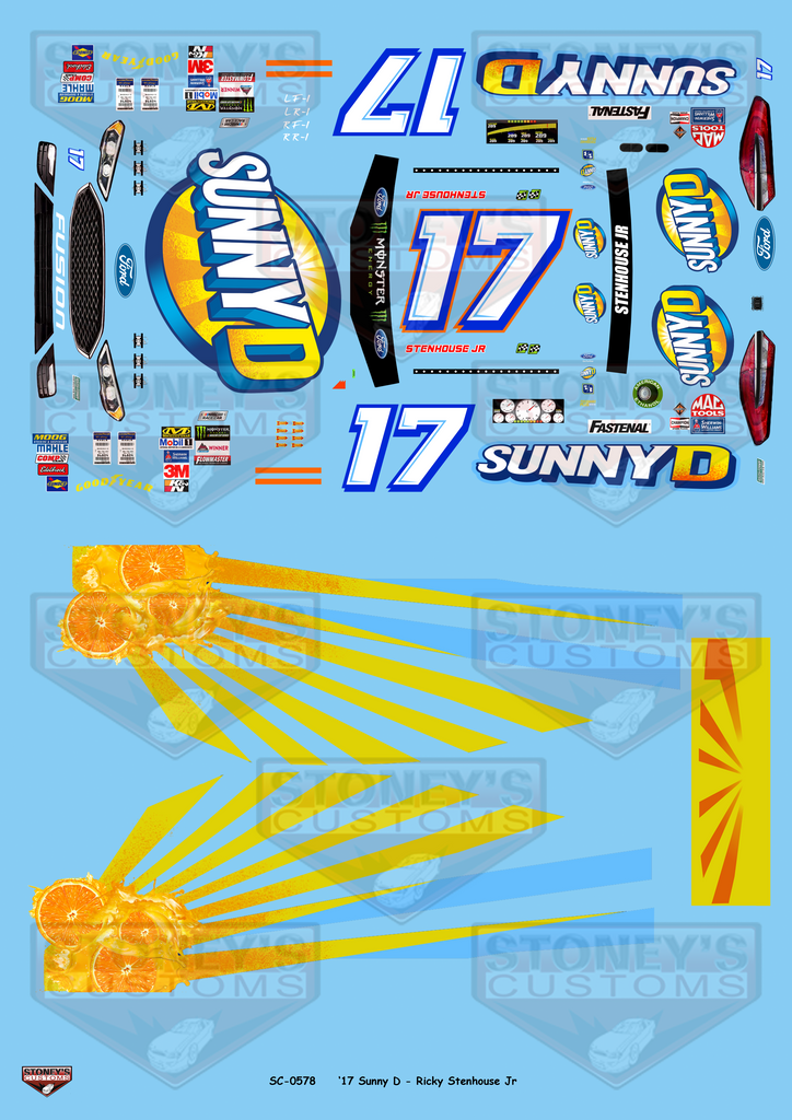 Stoney's Customs 2017 Sunny D Ricky Stenhouse Jr #17 Ford Fusion 1:24 Decal Set