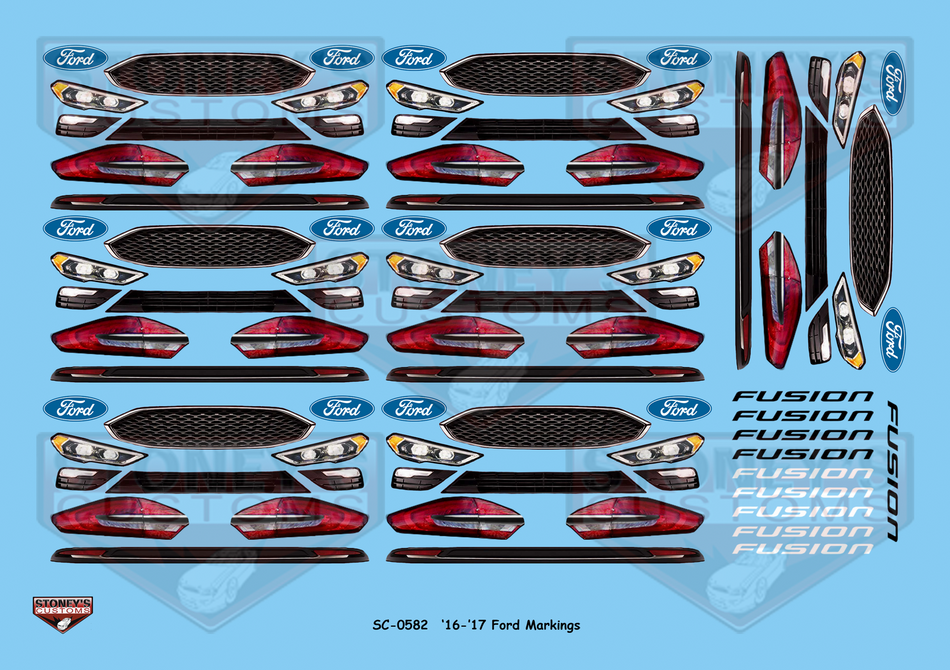 Stoney's Customs '16 - '17 Ford Fusion  Markings Goodies 1:24 Decal Set