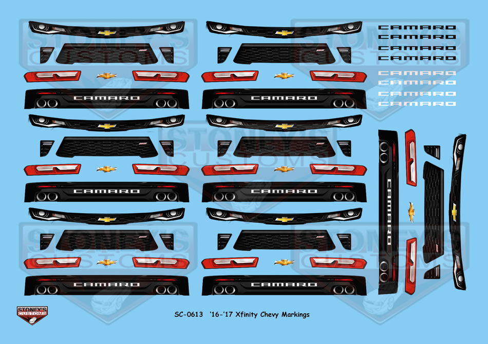 Stoney's Customs '16 - '17 Xfinity Chevy Camaro Markings 1:24 Decal Set