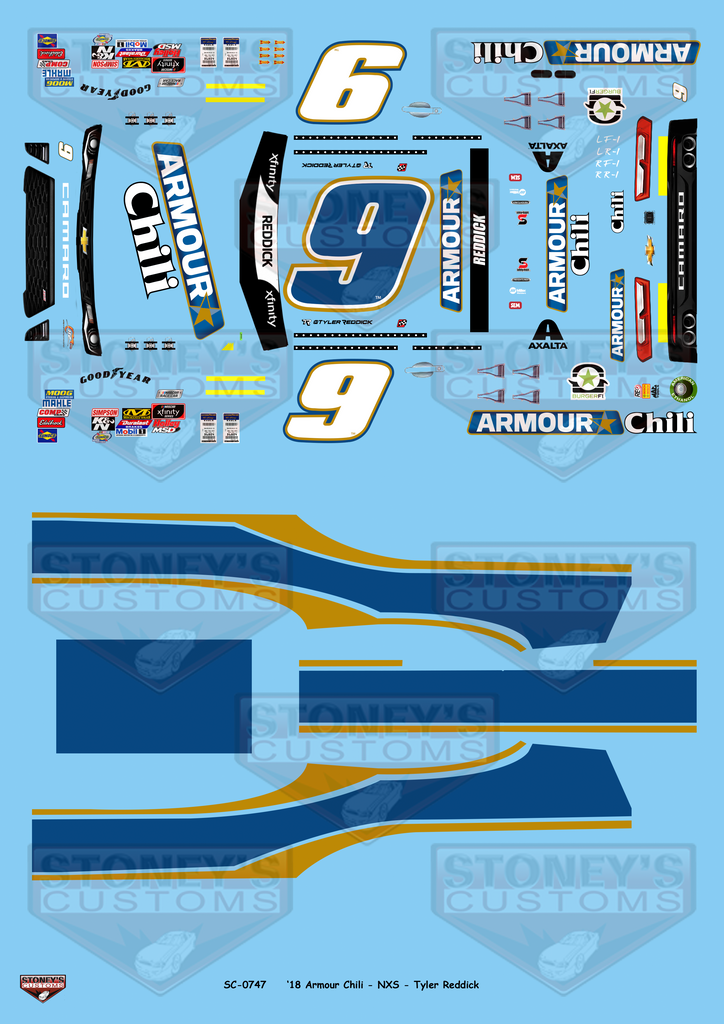 Stoney's Customs 2018 Armour Chili #9 NXS Tyler Reddick 1:24 Decal Set