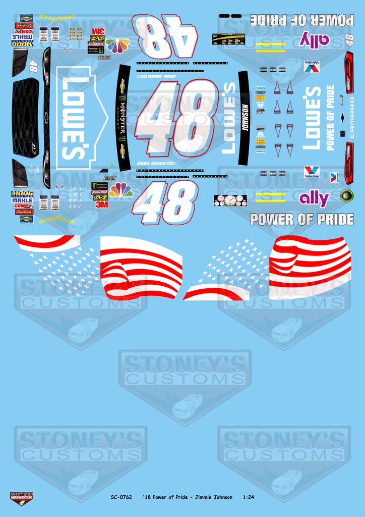 Stoney's Customs 2018 #48 Power of Pride - Jimmie Johnson 1:24 Decal Set
